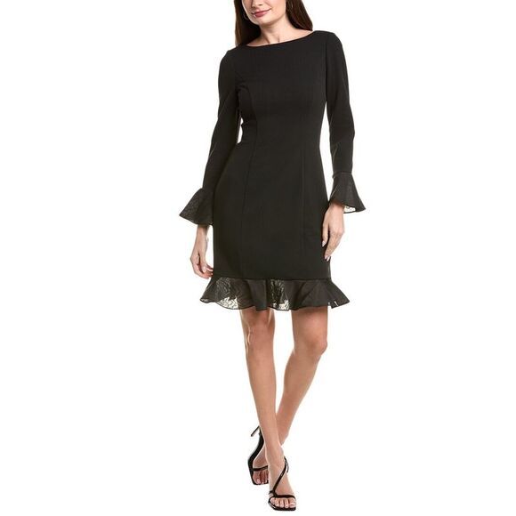 Adrianna Papell Womens  Crepe Combo Short Dress, Black - Picture 1 of 3